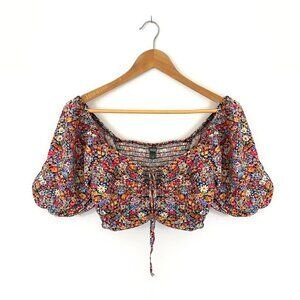 🌺 FOR SALE 🌺 Wild Fable Floral Colorful Puff Short Sleeve Cropped Blouse, S